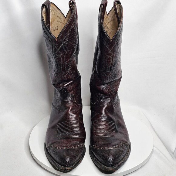 Vintage Tony Lama Red Cowboy Boots 6708 Lizard Skin Toe Wing Tip Mens Size 11 D - Picture 3 of 8